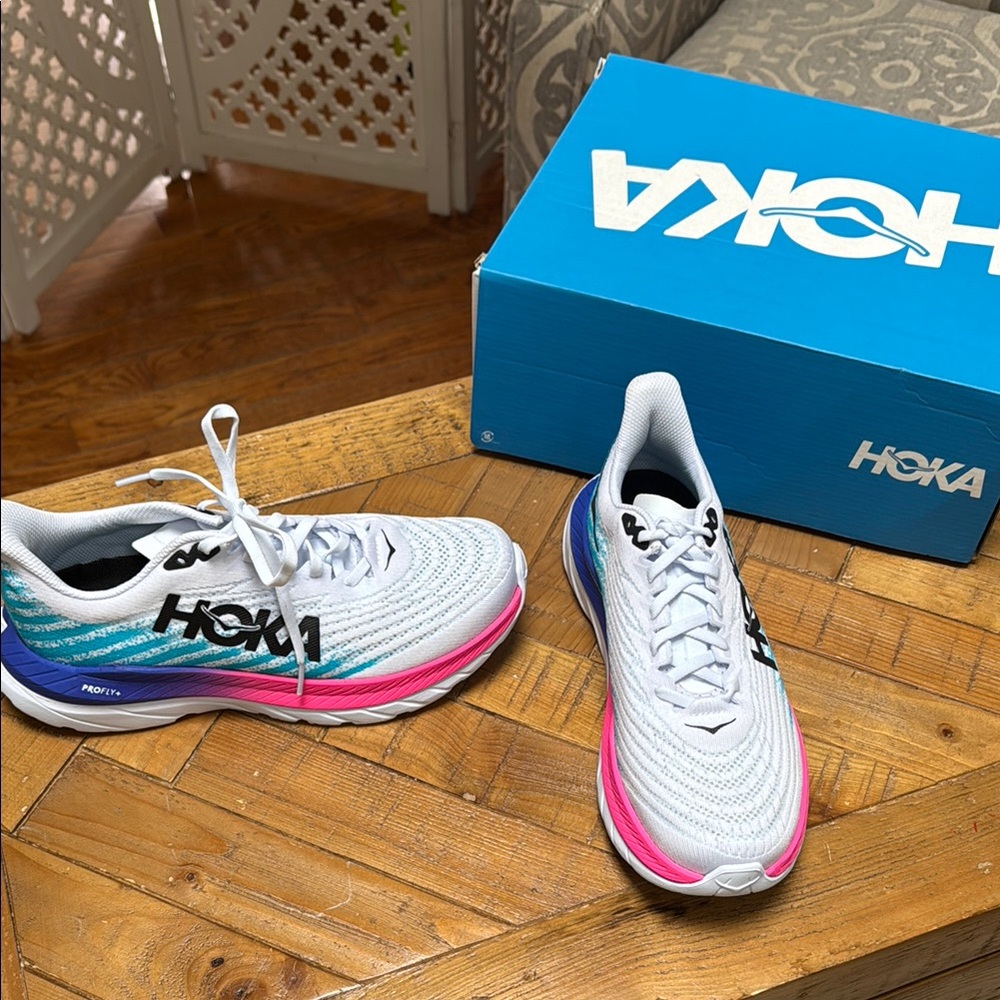 Hoka White and Blue sneakers